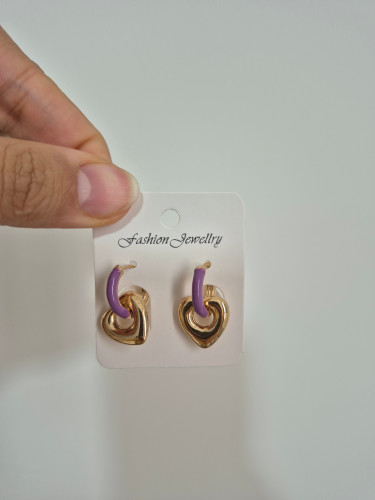 گوشواره زنانه مدل قلب بنفش